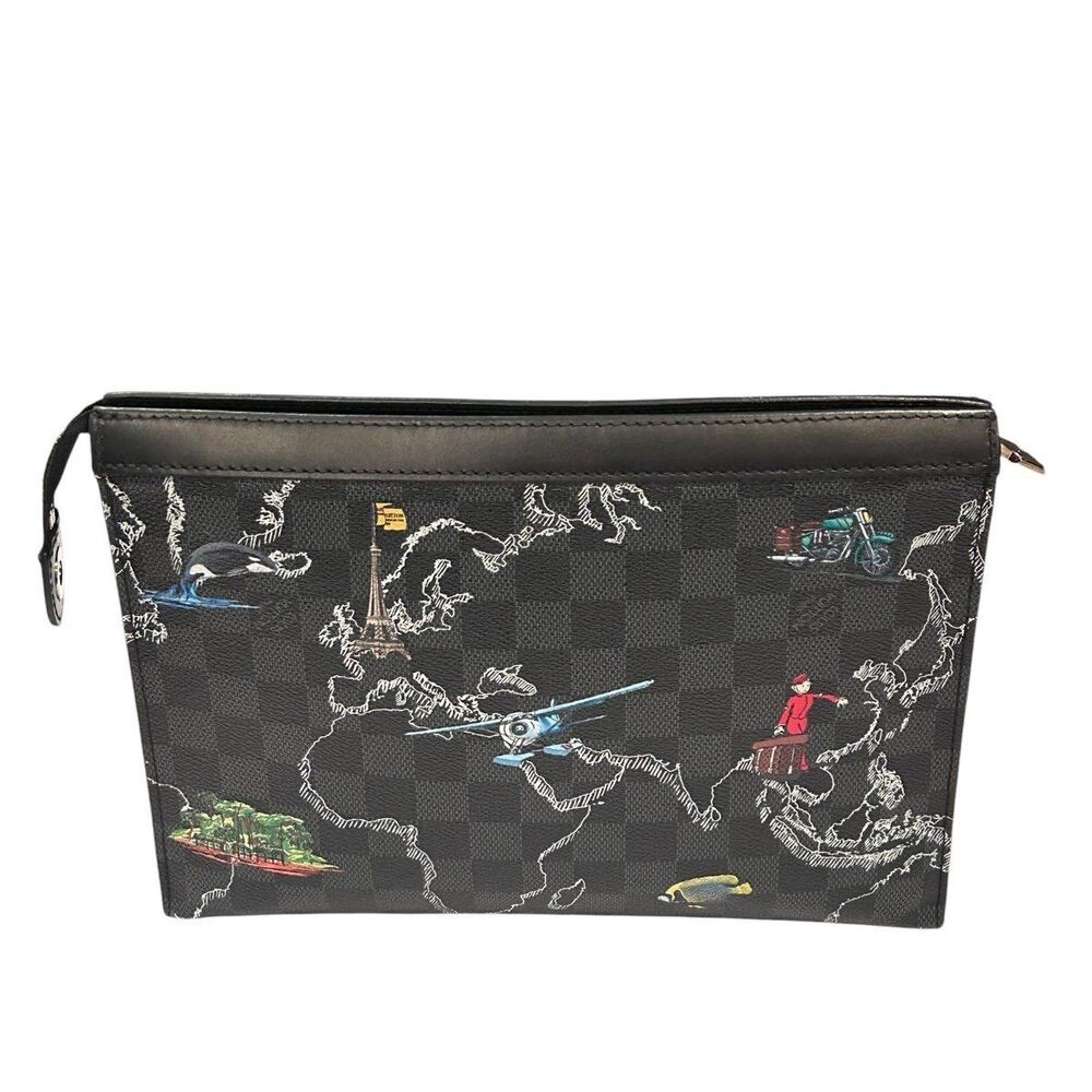 Louis Vuitton Pochette Voyage Damier Graphite Map MM Grey/Black Authentic